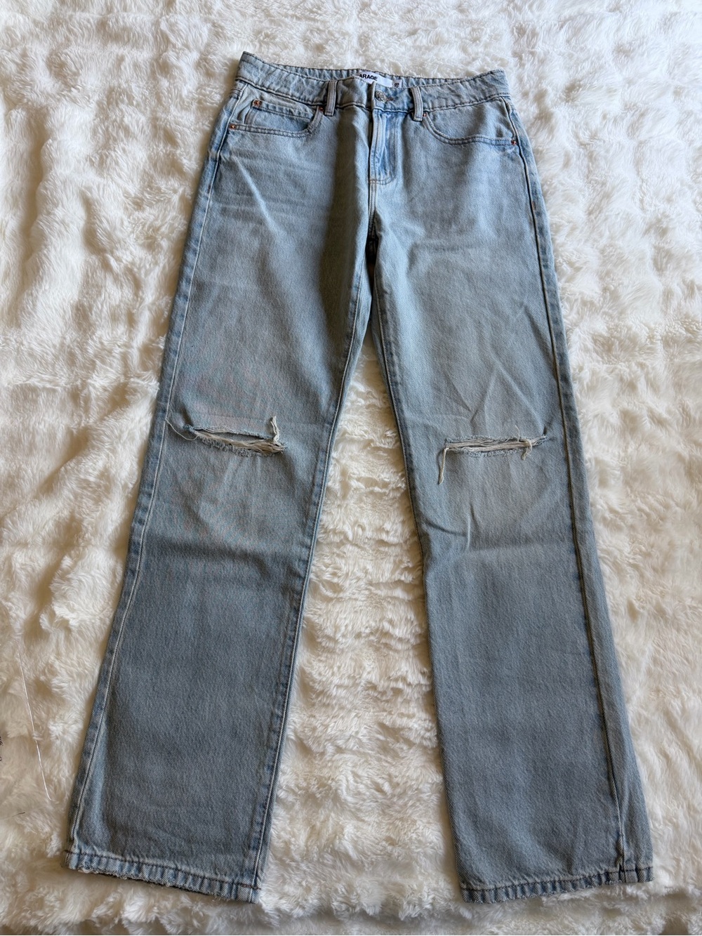 Garage Light Wash Straight Jeans with Knee Rips